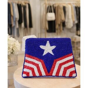 Kay Lee Red White Blue Beaded Star Coin Purse New